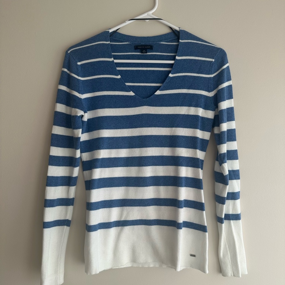 Tommy Hilfiger Blue and White Striped Knit Top